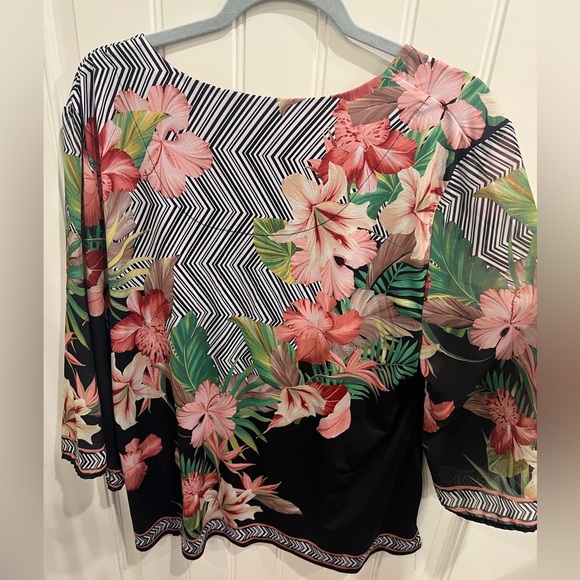 XL JM COLLECTION Tropical Floral Women's Blouse Black and Pink - Picture 9 of 11